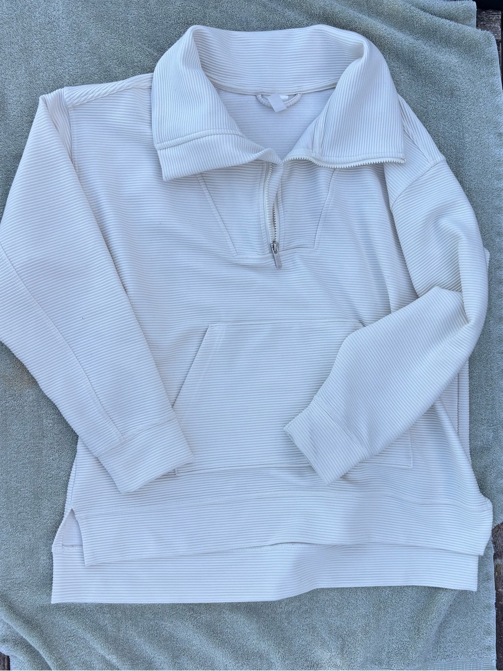 Zella Cream Quarter-Zip Ribbed Pullover